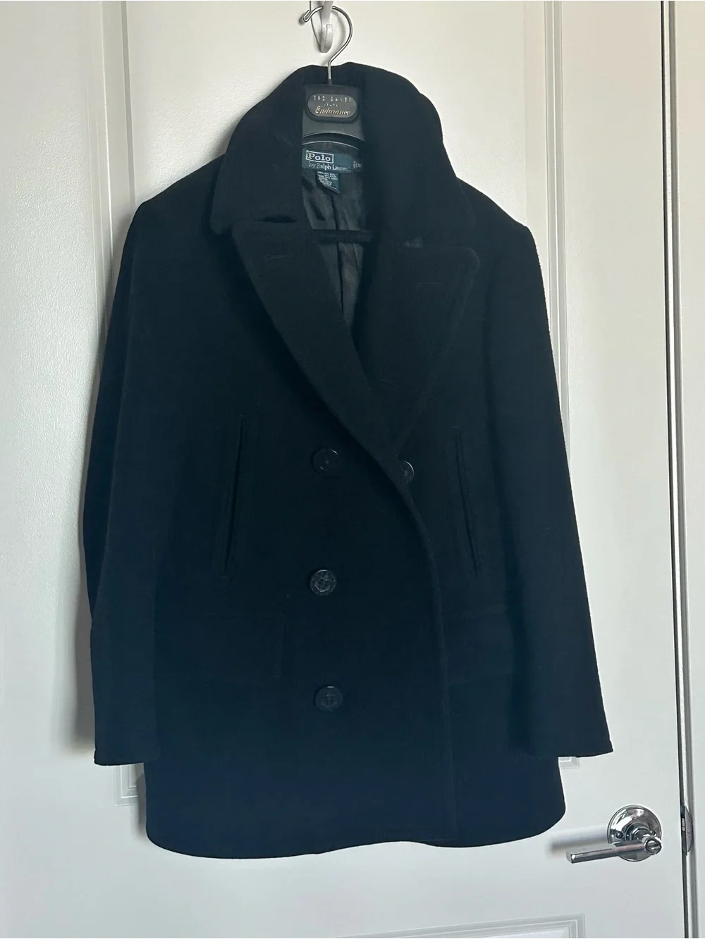 Polo by Ralph Lauren Men's Black Double-Breasted Peacoat Wool Coat - Size M